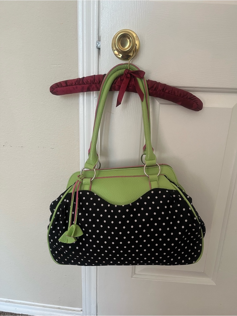 Women’s Polka Dot Tote Bag in Lime Green, Pink and Black